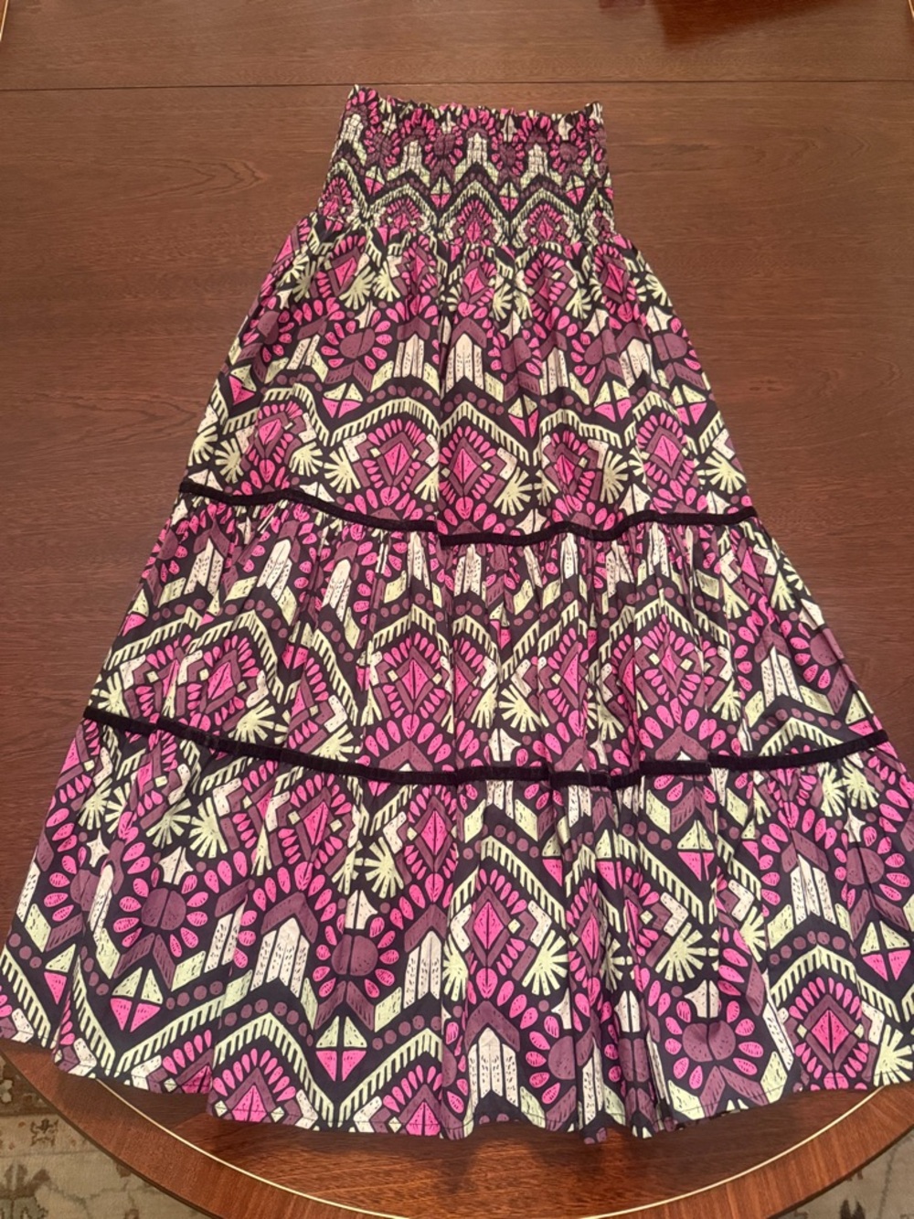 Elizabeth James the Label Izzy Smocked Waist Pink & Cream Patterned Maxi Skirt